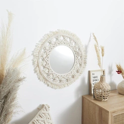 Lustro okrągłe boho Macrama 55cm wiszące beżowe do salonu lub sypialni Intesi