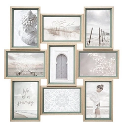 Ramka na 9 zdjęć 10x15 Molly zielona naturalna wisząca na ścianę Atmosphera skandynawska