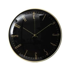 Zegar ścienny glamour Luce czarno-złoty 30 cm cichy mechanizm nowoczesny do salonu Intesi