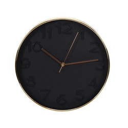 Nowoczesny zegar ścienny Rotin Intesi czarno-złoty do salonu Ø 31 cm elegancki design
