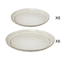 Zestaw obiadowy Flower 12-elementowy ceramiczny szary okrągły do zmywarki i mikrofalówki 5five