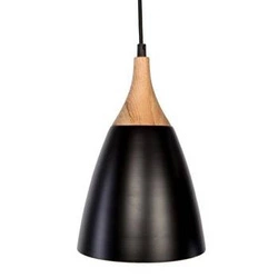 Lampa wisząca Meta czarna nowoczesna z dębowym drewnem nad stół do jadalni