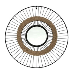 Lustro okrągłe Miremba wiszące do przedpokoju i salonu w czarnej ramie boho 60 cm