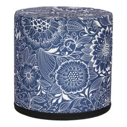 Pufa okrągła Calc Intesi nowoczesna niebiesko-biała do salonu lub sypialni tapicerowana