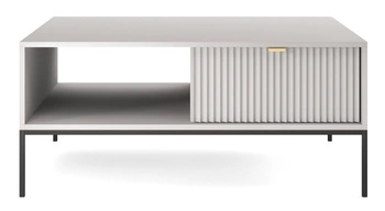 Stolik kawowy Delicious szary glamour z ryflowanym frontem i szufladą prostokątny do salonu