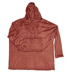 Bluzo koc pluszowy Intesi Terracota z kapturem ciepły do salonu i sypialni