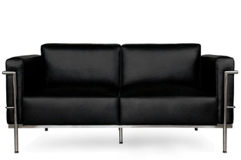 Sofa dwuosobowa Soft GC nowoczesna czarna skóra naturalna z podłokietnikami do salonu D2.DESIGN