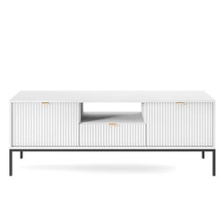 Szafka RTV ryflowana biała Delicious glamour na wysokich nogach do salonu 154 cm Intesi