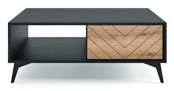 Stolik kawowy Fargo prostokątny loftowy z szufladą i półką do salonu dąb czarny Intesi