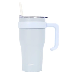 Kubek termiczny Miami 600ml szaro-niebieski z uchwytem i słomką do kawy Intesi elegancki