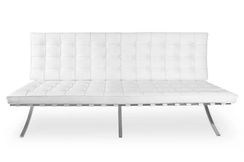 Sofa nierozkładana Ba inspirowana Barcelona 2 osobowa biała ekoskóra nowoczesna do salonu