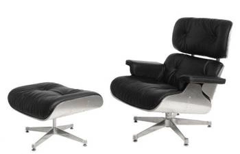 Fotel Vip Lounge Chair skórzany czarny z podnóżkiem obrotowy nowoczesny do salonu