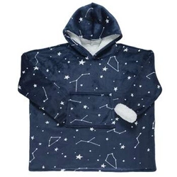 Bluzo koc z kapturem Astro granatowy ciepły polarowy do salonu i na kanapę 