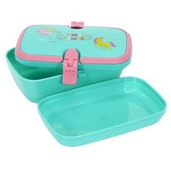 Lunchbox dziecięcy Jednorożec Intesi – śniadaniówka do szkoły z plastiku szczelna niebieska 16,5 cm