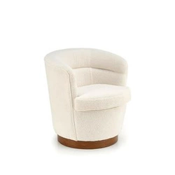 Fotel kubełkowy Mayi nowoczesny do salonu i biura kremowy bouclé z podnóżkiem Intesi