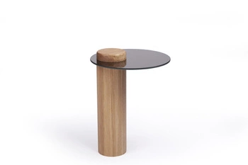 Stolik kawowy okrągły TYK 430 dębowy z lustrzanym blatem nowoczesny do salonu NORDIFRA