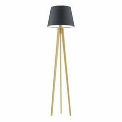 Lampa stojąca do salonu Curacao nowoczesna z abażurem grafitowym i dębowym trójnogiem Lysne