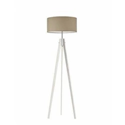 Lampa stojąca do salonu HAITI beżowa z abażurem glamour drewniana na białym stelażu Lysne