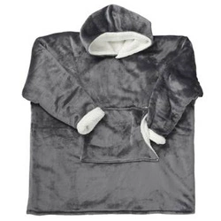 Intesi Snuddie ciepły bluzo koc z kapturem szary, miękki koc na kanapę do salonu