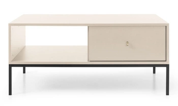 Stolik kawowy Evora beżowy z szufladą i półką, prostokątny, nowoczesny do salonu Intesi