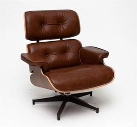 Fotel Vip Lounge Chair skórzany obrotowy do salonu z podnóżkiem brązowy nowoczesny