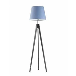 Lampa podłogowa drewniana trójnóg Aruba z niebieskim abażurem do salonu i sypialni LYSNE