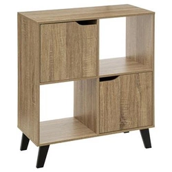 Komoda Ceda nowoczesna dąb artisan z półkami i szafkami na czarnych nóżkach do salonu 67 cm