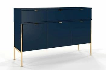 Komoda z szufladami Polka Navy Blue 120 cm glamour niebieska na złotych nóżkach do salonu