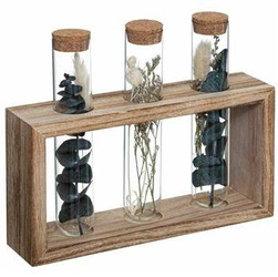 Atmosphera potrójny wazon szklany dekoracyjny z suszonymi kwiatami na drewnie 17 cm