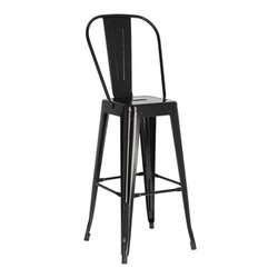 Hoker Paris Back 75 cm czarny metalowy z oparciem industrialny do kuchni i wyspy inspirowany Tolix