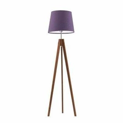 Lampa podłogowa trójnóg ARUBA fioletowa z abażurem drewniana glamour do salonu Lysne