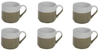 Zestaw 6 kubków ceramicznych Jumelle khaki 330 ml do kawy i herbaty w stylu japandi