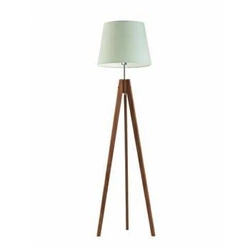 Lampa stojąca do salonu Aruba miętowa abażur drewniany trójnóg glamour Lysne 149 cm