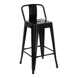 Hoker Paris Back czarny metalowy z oparciem 66 cm industrialny do kuchni inspirowany Tolix D2.DESIGN