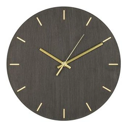 Nowoczesny zegar ścienny Asti 30 cm szary metalowy do salonu i kuchni z złotymi wskazówkami