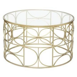 Okrągły stolik kawowy szklany Artif złoty glamour do salonu na metalowej podstawie 71 cm