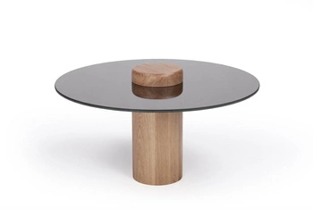 Stolik kawowy okrągły szklany z lustrem TYK 63 cm dębowy nowoczesny do salonu NORDIFRA