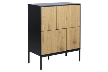 Komoda Seaford czarna dąb naturalny 80 cm industrialna na nóżkach do salonu Actona