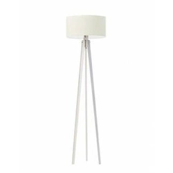 Lampa stojąca do salonu MIAMI trójnóg glamour z abażurem ecru drewniana biała Lysne 148 cm