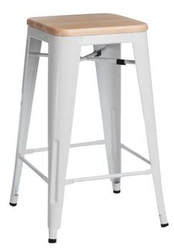 Hoker Paris Wood 65 cm biały industrialny metalowy z drewnianym siedziskiem do wyspy kuchennej