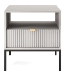 Szafka nocna szara ryflowana 54 cm z szufladą glamour Intesi Delicious na wysokich nogach