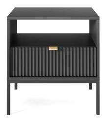 Szafka nocna czarna ryflowana z szufladą 54 cm glamour Intesi Delicious na wysokich nogach