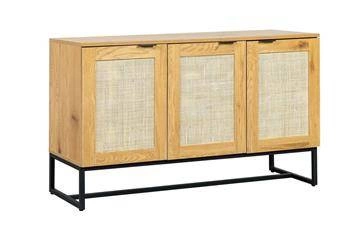 Komoda Capri 120 cm rattanowa z szafkami na czarnych nogach do salonu nowoczesna boho