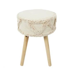 Stołek drewniany Boho Bali Intesi tapicerowany beżowy do toaletki i sypialni 41 cm