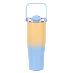 Kubek termiczny New York Intesi 900ml metalowy nowoczesny żółto-niebieski do kawy na wynos