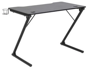 Biurko gamingowe Trooper czarne industrialne do pracy z otworami na przewody i uchwytem na kubek