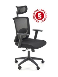 Fotel biurowy ergonomiczny obrotowy Scienne czarny z zagłówkiem i regulacją Intesi