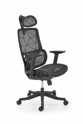 Fotel biurowy ergonomiczny Dolva czarny siatkowy obrotowy z zagłówkiem i podłokietnikami do biura