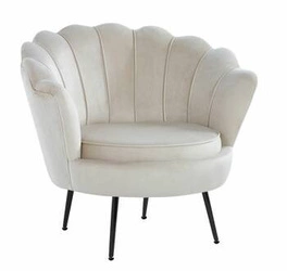 Fotel kubełkowy Korab VIC beżowy welur glamour do salonu inspirowany muszelką Intesi