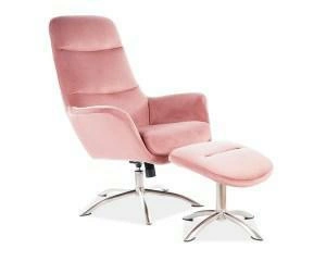 Fotel uszak wypoczynkowy Elena z podnóżkiem welur różowy do salonu nowoczesny Intesi
